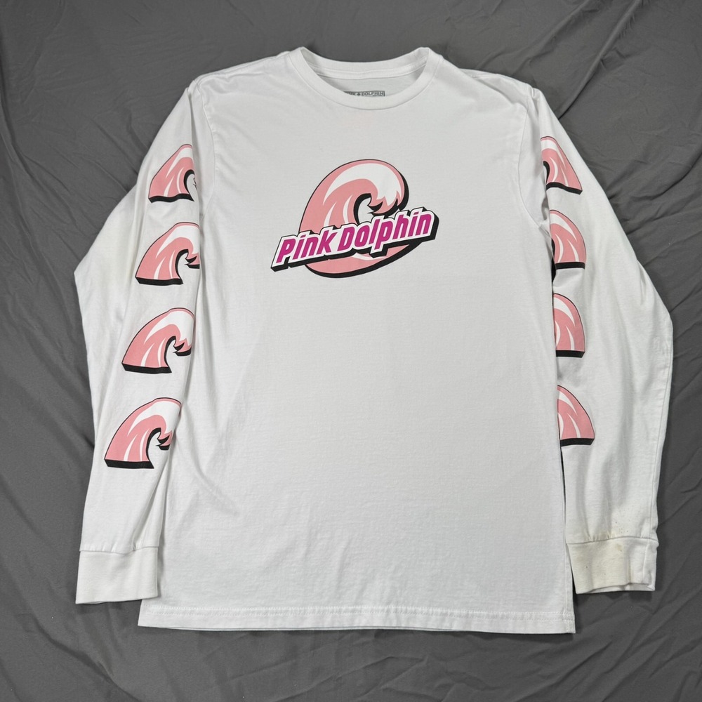 Pink Dolphin Long Sleeve wave graphic T-Shirt White S
